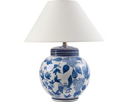 ARUNCA - Tafellamp - Wit/Blauw - Porselein/Linnen