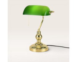 Arvion - Notarislamp 40 cm - Groene Glazen kap & Messing Voet - Klassieke bureaulamp - E27 fitting - Met aan/uit-schakelaar