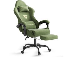 Arvioo-Gaming Stoel-Fluweel-Voetensteun-Massage Lendenkussen-Groen