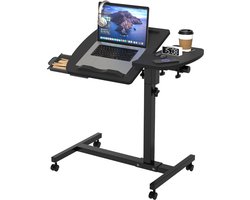 Arvioo - Verrijdbare laptoptafel - kantelbaar - met lade-bekerhouder-wielen - zwart 60x40cm