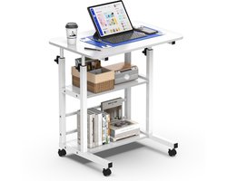 Arvioo‑Verstelbaar hoogte zijtafel‑3 lagen‑wiel‑warm wit‑40x60cm