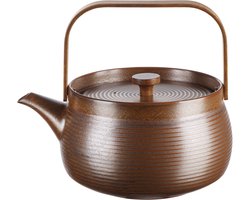 ASA Selection Japandi theepot met houten handvat, theepot, porselein, bruin, 1,5 l, 23370238
