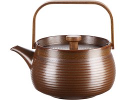 ASA Selection Japandi-theepot met houten handvat, theepot, porselein, bruin, 600 ml, 23371238