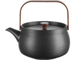 ASA Selection Japandi theepot met houten handvat, theepot, porselein, zwart, 1,5 l, 23370190