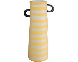 ASA Selection Rayu vaas, tafelvaas, decoratieve vaas, bloemenvaas, steengoed, geel gestreept, H 28 cm, 84814130