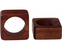 Asa Wood Dark servetring vierkant glad relief 5.3x5.3cm set van 2