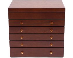 Asaam 6 Lagen Houten Juwelendoos- Met 5 Laden Grote Sieraden-Sieraden Organizer-Grote Sieraden Opbergdoos -Vintage Met Spiegel