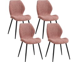 Asaam- Een Set Van 4 Eetkamarstoel- Woonkamerstoelen - Kuipstoelen - Comfi Linnen Stof - Gewatteerde zitting - Metalen poten-Rugleuning - Fauteuil - Metalen Poten Voor Balkon- Restaurant -Cafe- Home Room
