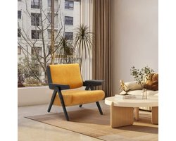 Asaam massief houten frame - Moderne accentstoel met stoffen bekleding - Lounge- en leesfauteuil voor de woonkamer - Eenvoudige montage