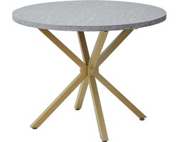 Asaam-Moderne Luxe Eettafel - Wit- Eettafel - Tafel - Gouden poten - Bureau - Marmerlook - Matrix Poten -Cafétafels -Huismeubilair 100Cm