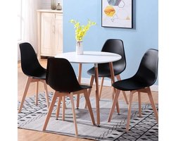 Asaam Set van 4 eetkamerstoelen & Ronde Eettafelset - Massief Houten Poten- Voor Woonkamer-Eeetkamer- Keuken- Kantoor -Tafel diameter 80 com