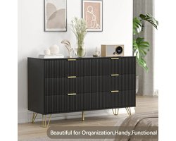 Asaam Zwart dressoir- Modern- sSaapkamer- 6-lade Dressoirs met Drede Lades -Gouden Handgrepen - Opbergkast