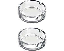 Asbak - 2x - transparant - 11 cm - glas - rond - binnen en buiten gebruik