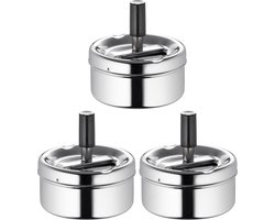 Asbak - 3x - draaiasbak - drukasbak - terrasasbak - chroom - metaal - D9 x H9 cm