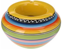 Asbak - gekleurd - D14 cm - aardewerk - geel - rond - buiten/binnen asbakken - kleurrijk