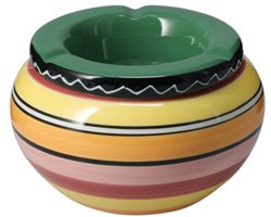 Asbak - gekleurd - D14 cm - aardewerk - groen - rond - buiten/binnen asbakken - kleurrijk