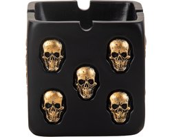 Asbak met gouden Skulls - Keramiek - D8 x H8 cm - zwart - binnen/balkon/serre - doodskoppen