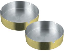 Asbak rond - 2x - RVS metaal - goud metallic - 9 x 3 cm - buiten/binnen