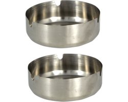 Asbak rond - 4x stuks - RVS metaal - zilvergrijs - 9 x 3 cm - buiten/binnen