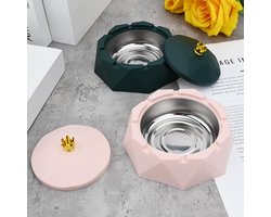 Asbak van roestvrij staal met deksel, set van 2, antislip, winddicht, geurbestendig, bureau-asbak, asbak van roestvrij staal, sigarettenasbak voor binnen of buiten, thuiskantoor