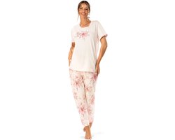 Ascafa Dames Pyjama – Deluxe - Korte Mouw – Lange Broek – 100% Katoen - Lichtroze - Maat 38