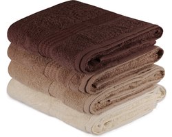 Asir - Badhanddoekenset - 100% Katoen - 70 x 140 cm - Crème, Beige en Bruin