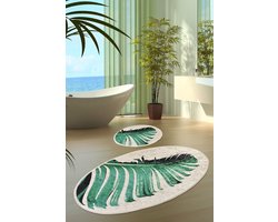 Asir Badmat Set - Multicolor Groen - 100% Polyester - Antibacterieel - Antislip...