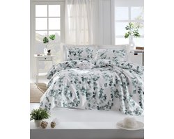 Asir - Bedsprei - Groen, Wit, Zwart - 240 x 220 cm