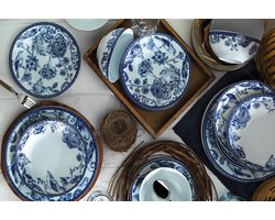 Asir Diner set (24 stuks) - Blauw Wit - 100% Porselein