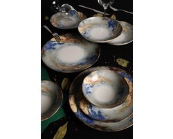 Asir - Dinerset (24-delig) - Wit Blauw Goud - 25 x 25 x 2 cm (L x D x H)