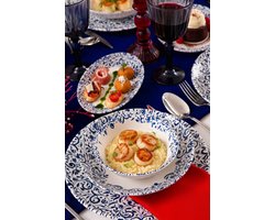 Asir - Dinerset - Eetset - Serviesset (18 stuks) - Wit en Blauw - 25 cm