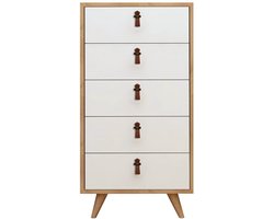 Asir-dressoir. 100% GEMELAMINEERDE SPAANPLAAT. Dikte: 18 mm. PU lederen handvat. Houten Benen. Breedte: 50 cm Hoogte: 103 cm Diepte: 40 cm. Poothoogte: 15 cm. 5 lades. Talrijke planken. Kan aan de muur worden bevestigd