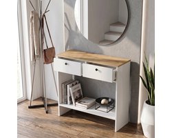 Asir - Dressoir - Saffiereiken en Wit - 90 x 29,6 x 81,8 cm