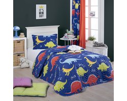 Asir - Eenpersoons Gewatteerde Spreienset - Blauw - 160 x 220 cm