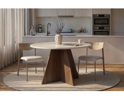 Asir - Eettafel - Travertijn, walnoot - 100% met melamine gecoat spaanplaat - 127 x 125 x 13 cm