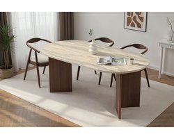 Asir - Eettafel - Travertijn + walnoot - 180 x 90 x 75 cm