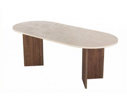 Asir - Eettafel - Travertijn+Okkernoot - 200 x 90 x 75 cm (ovaal)