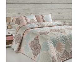 Asir - Gewatteerde Set voor Sprei - Turkoois, Poeder, Beige, Wit