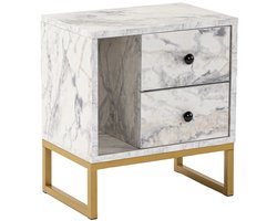 Asir - Nachtkastje - Freesia marmer & goud - 45,2 x 29,5 x 50 cm