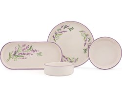 Asir - Ontbijtset (14-delig) - Wit en paars - 25 x 11 x 3,5