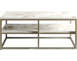 Asir salontafel. 100% GEMELAMINEERDE SPAANPLAAT. Dikte: 18 mm. Metalen poten. Breedte: 110,4 cm Hoogte: 47 cm Diepte: 52 cm. Plankhoogte: 16,7 cm