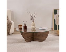 Asir - Salontafel - Okkernootkleur - 100% gehard glas & 100% melamine gecoat spaanplaat - 90 x 90 x 30 cm
