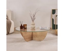 Asir - Salontafel - Saffier Eikenhout - 100% gehard glas & 100% melamine gecoat spaanplaat - 90 x 90 x 30 cm
