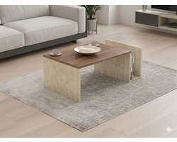 Asir - Salontafel - Travertijn en Venezia Walnoot - 86,8 x 50 x 32,4 cm
