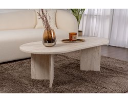 Asir - Salontafel - Travertijn look - Atlantisch grenen - 119 x 60 x 40 cm (L x B x H)