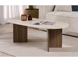 Asir - Salontafel - Travertijn, notenhout - 119 x 60 x 40 cm