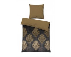 Asir - Satijnen eenpersoons dekbedovertrekset - Antraciet en beige - 135 x 200 cm