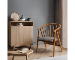 Asir - Stoel - Eikenhout en grijs - 58 x 56 x 82 cm