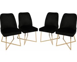 Asir Stoelenset (4 Stuks) Zwart. Montuur: 100% METAAL. Zitting: FLUWELEN STOF / KUNSTLEER. Metalen poten. Breedte: 50 cm Hoogte: 90 cm Diepte: 49 cm (4 stuks). Draagvermogen: 160 kg
