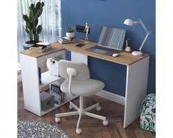 Asir - Studiebureau - Eikenhout, wit - 100% met melamine gecoat spaanplaat - 124,7 x 54,7 x 14,2 cm